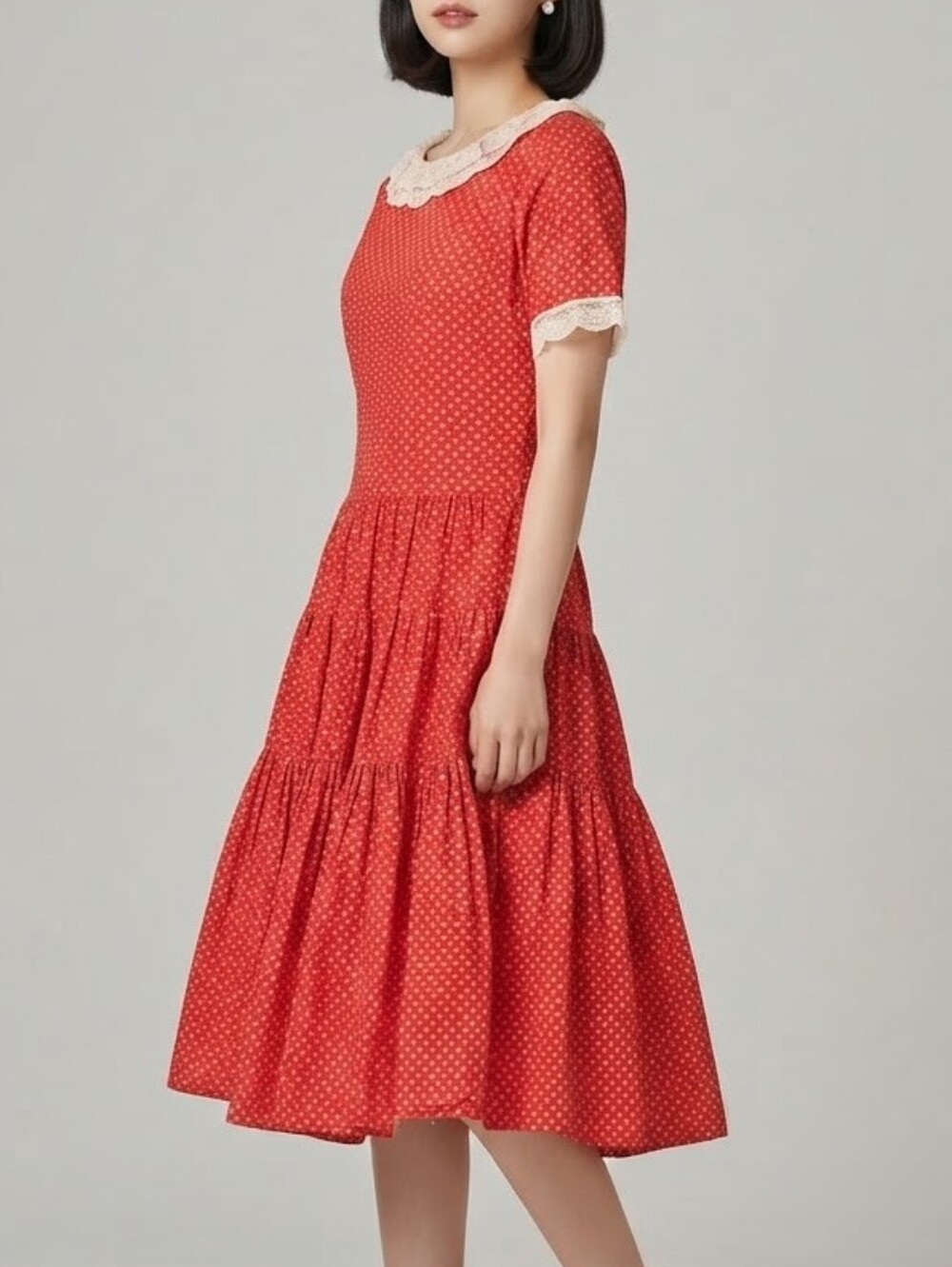 VTG  Red Prarie Dress Fits Small Raggedy Ann Doll Kawaii Coquette Tiered Lolita
